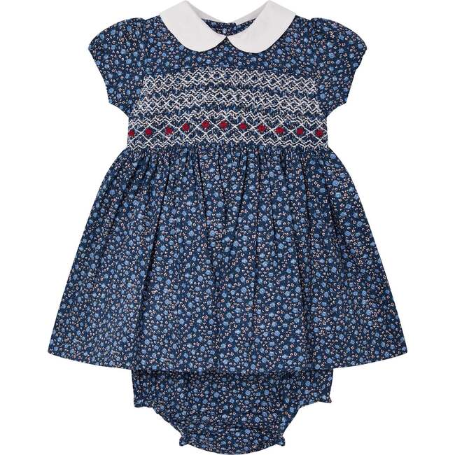 Baby Aubrey Floral Print Hand-Smocked Dress, Navy