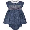 Baby Aubrey Floral Print Hand-Smocked Dress, Navy - Dresses - 1 - thumbnail