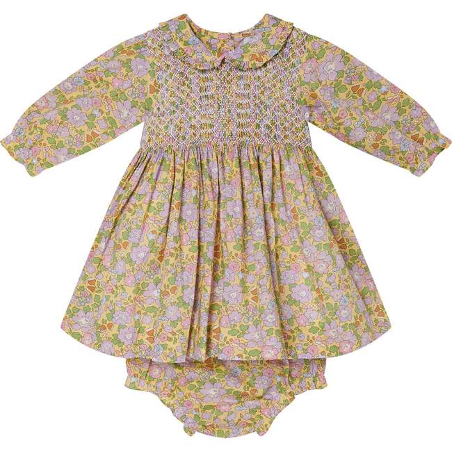 Baby Allegra Floral Print Hand-Smocked Dress, Yellow