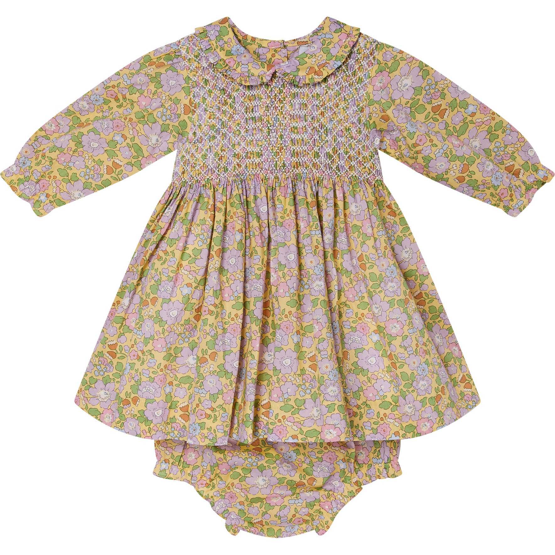 Baby Allegra Floral Print Hand-Smocked Dress, Yellow - Dresses - 1