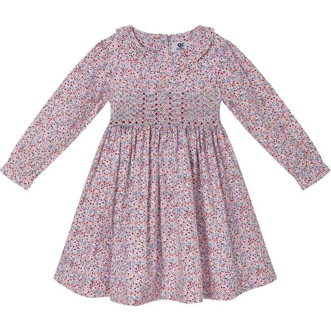 Adoette Floral Print Hand-Smocked Dress, Pink