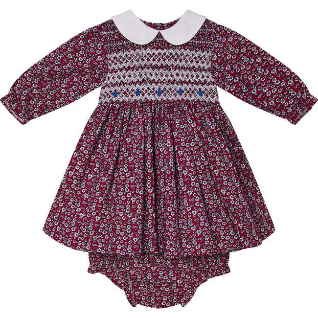 Baby Alette Long Sleeve Hand-Smocked Dress, Red