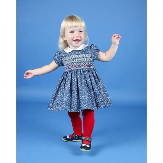 Baby Aubrey Floral Print Hand-Smocked Dress, Navy - Dresses - 2