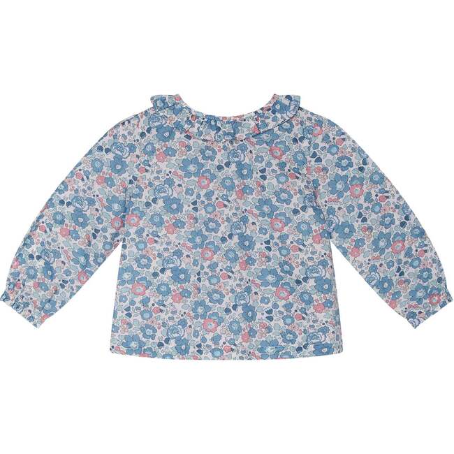 Althea Floral Print Frill Collar Long Sleeve Blouse, Blue