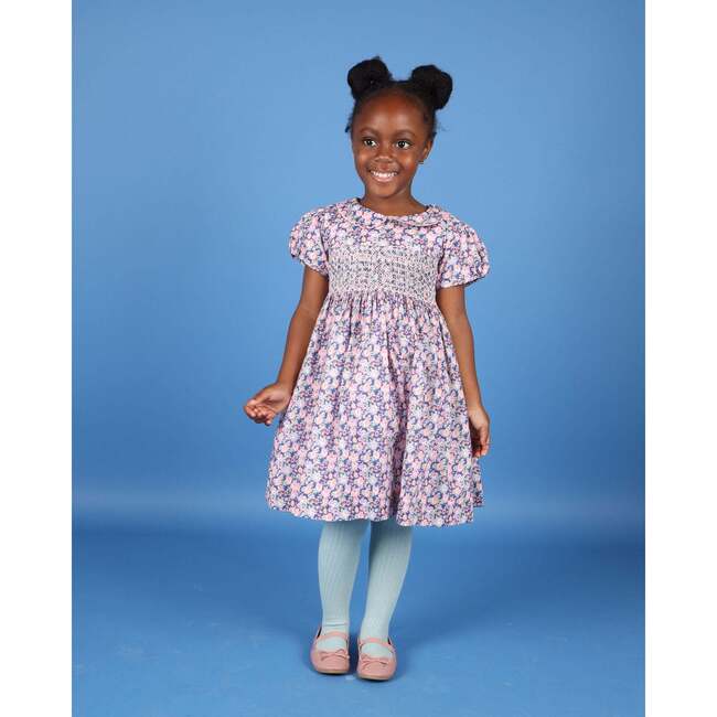 Ayla Floral Print Hand-Smocked Dress, Pink & Navy - Dresses - 2