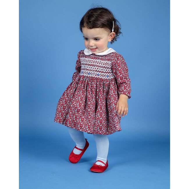 Baby Alette Long Sleeve Hand-Smocked Dress, Red - Dresses - 2