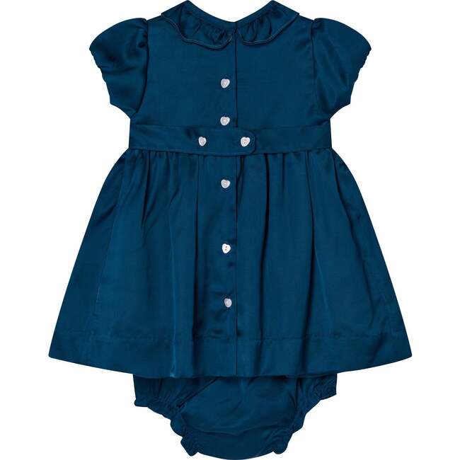 Baby Azura Satin Hand-Smocked Party Dress, Blue - Dresses - 4