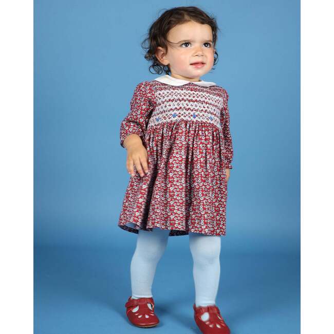 Baby Alette Long Sleeve Hand-Smocked Dress, Red - Dresses - 5