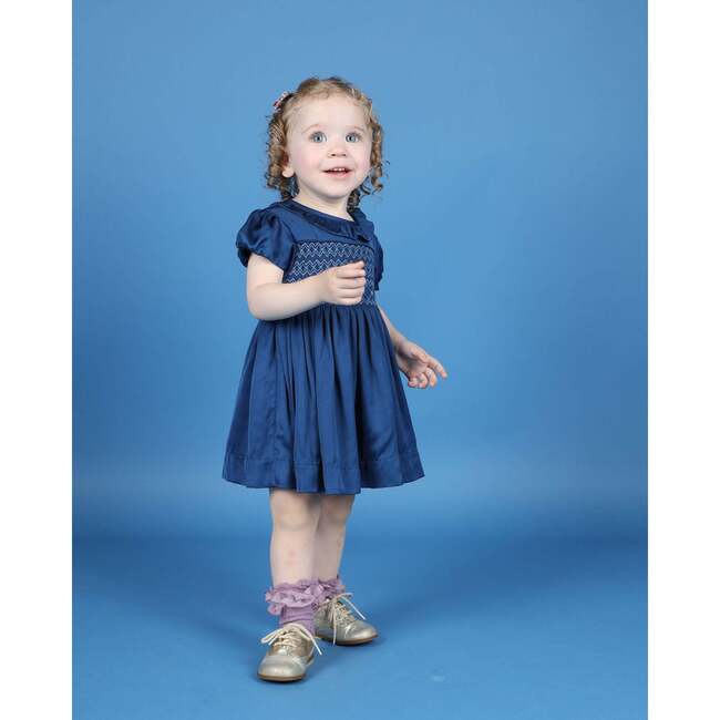 Baby Azura Satin Hand-Smocked Party Dress, Blue - Dresses - 6