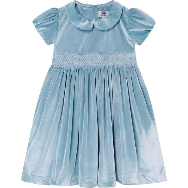 Rey Velvet Hand-Smocked Party Dress, Pale Blue