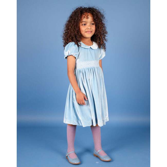 Rey Velvet Hand-Smocked Party Dress, Pale Blue - Dresses - 2