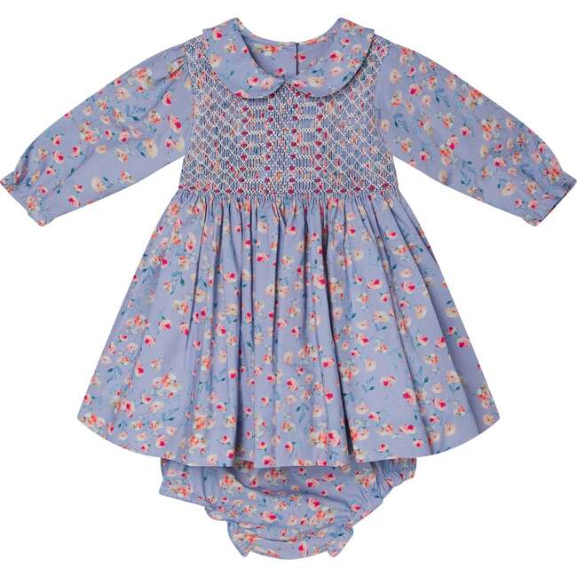 Baby Elisa Long-Sleeve Hand-Smocked Dress, Baby Blue