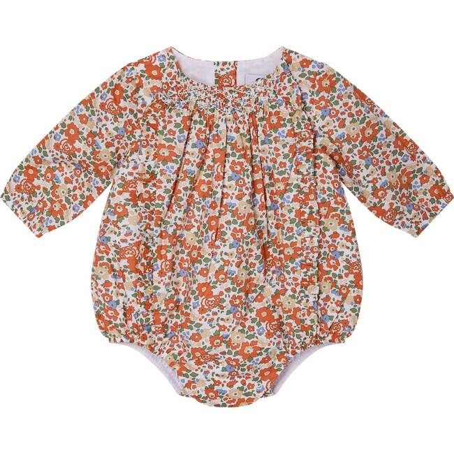 Baby Nia Floral Print Hand-Smocked Bubble, Red