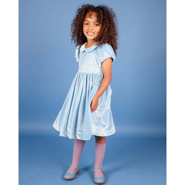 Rey Velvet Hand-Smocked Party Dress, Pale Blue - Dresses - 5