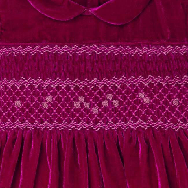 Baby Electra Velvet Hand-Smocked Party Dress, Pink - Dresses - 3