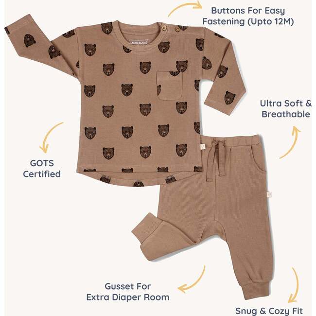 Organic Long Sleeve Tee & Pant Set, Wild Bear - Mixed Apparel Set - 4