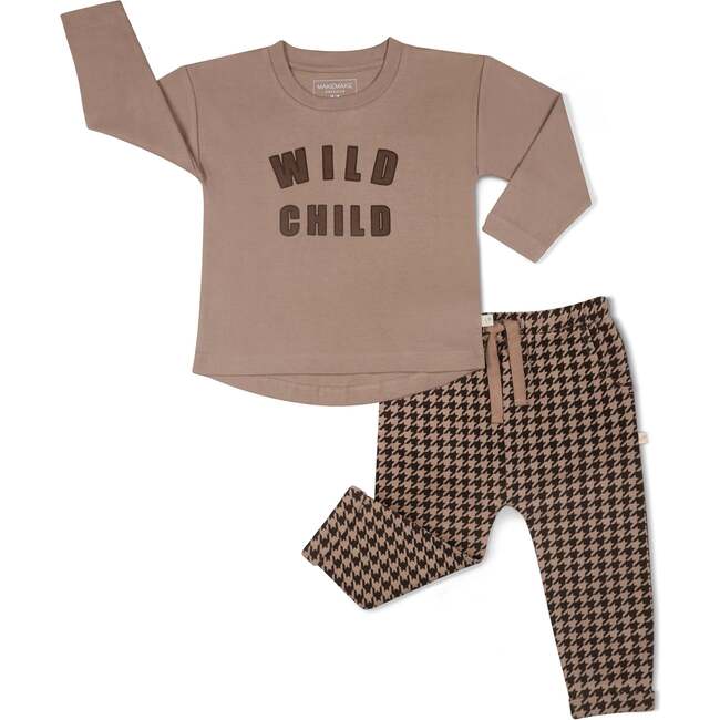 Organic Long Sleeve Tee & Pant Set, Wild Child Placement Tee - Mixed Apparel Set - 4