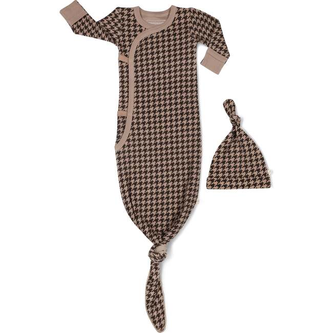 Organic Kimono Knotted Sleep Gown, Houndstooth - Nightgowns - 1