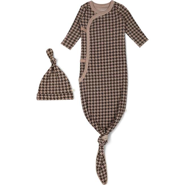 Organic Kimono Knotted Sleep Gown, Houndstooth - Nightgowns - 3