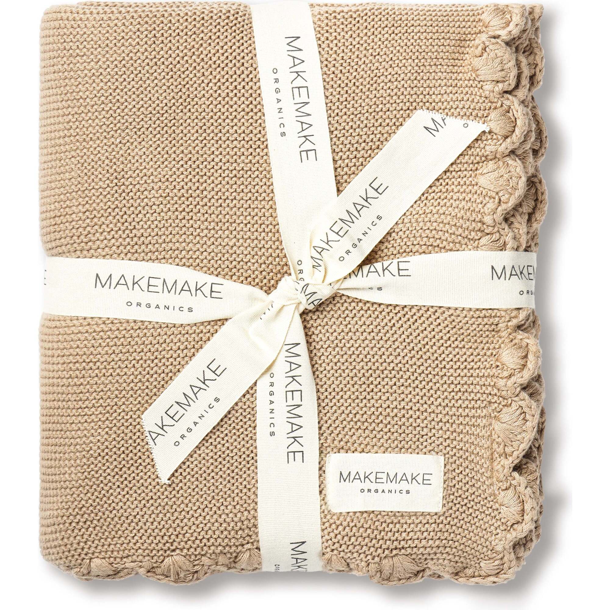 Organic Cotton Scalloped Baby Blanket, Sand - Blankets - 1