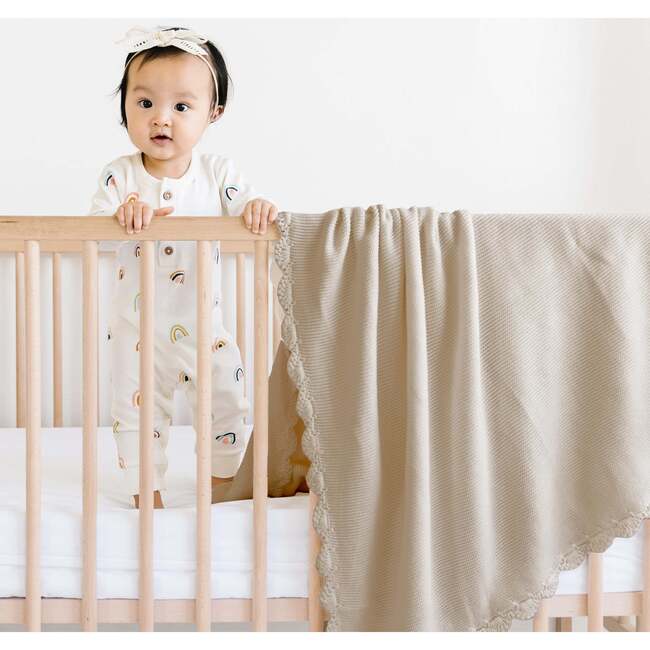 Organic Cotton Scalloped Baby Blanket, Beige - Blankets - 2