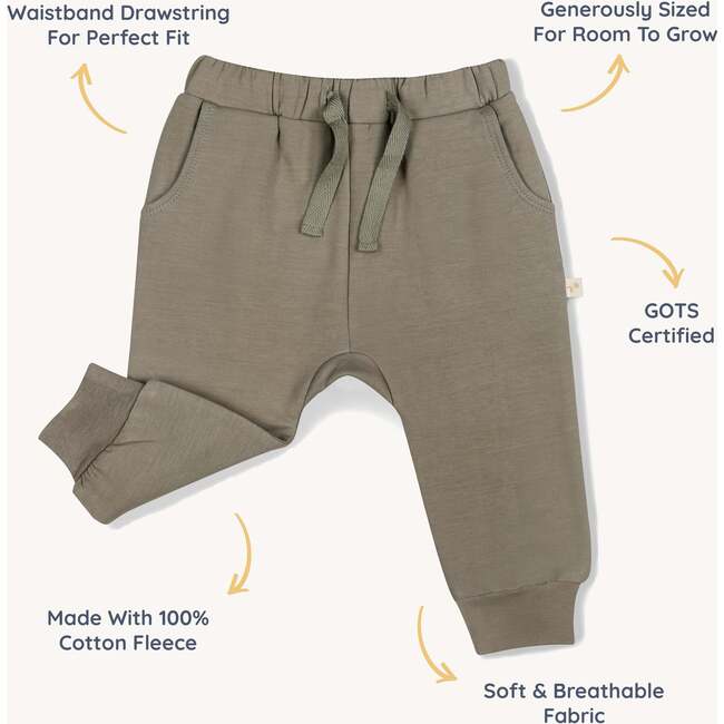 Organic Fleece Jogger Pants, Olive - Pants - 5