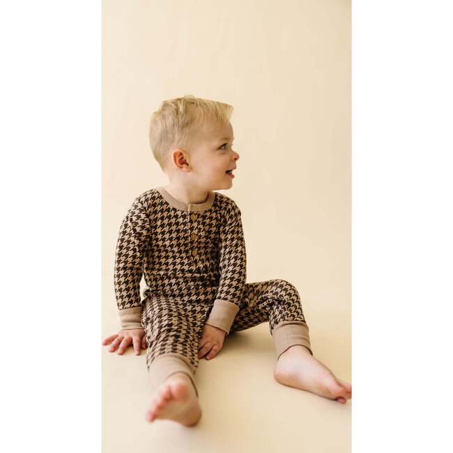 Organic Button Romper, Houndstooth