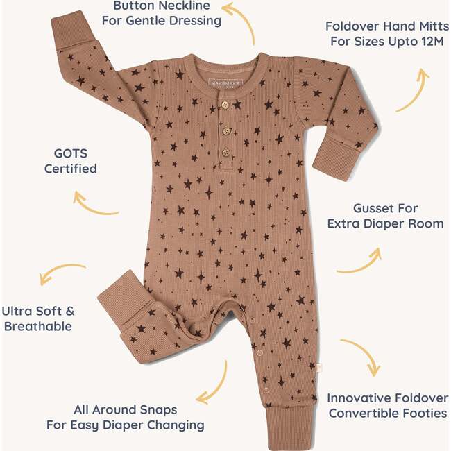 Organic Button Romper, Starstruck - Rompers - 5