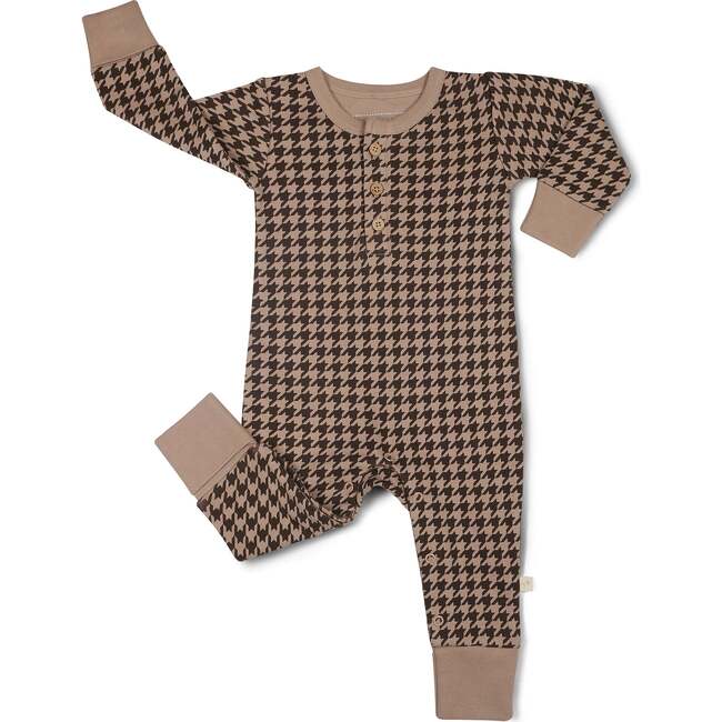 Organic Button Romper, Houndstooth - Rompers - 4