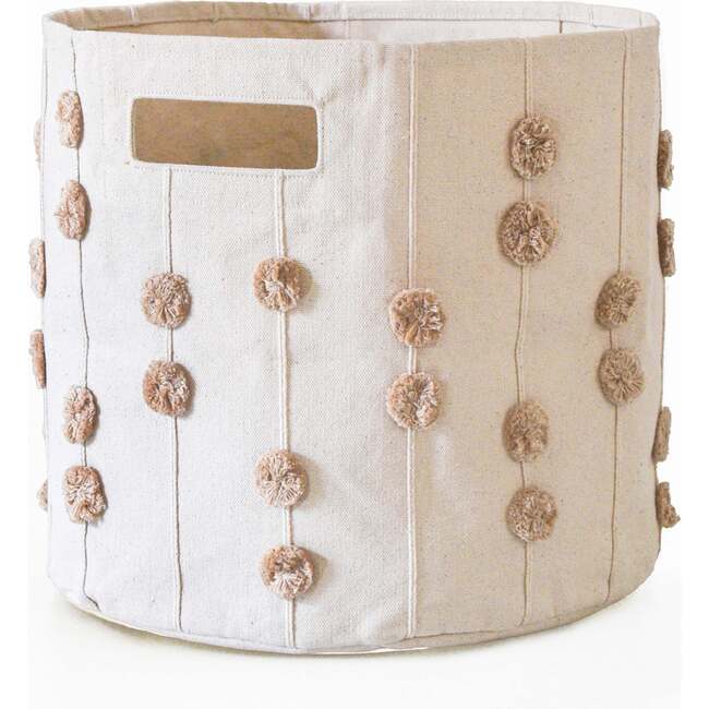 Handmade Canvas Storage Basket Pom Pom, Taupe