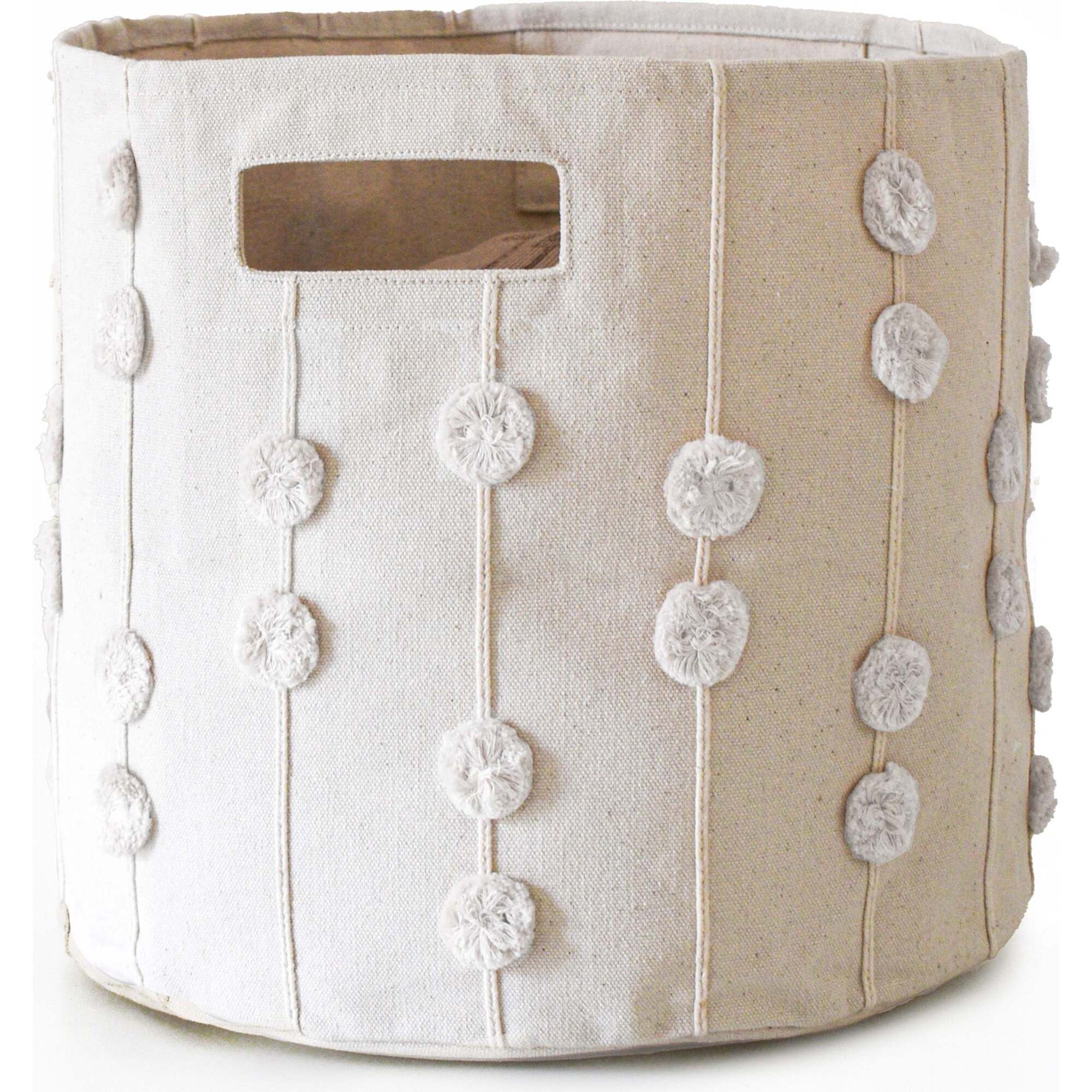 Handmade Canvas Storage Basket Pom Pom, Ivory - Storage - 1