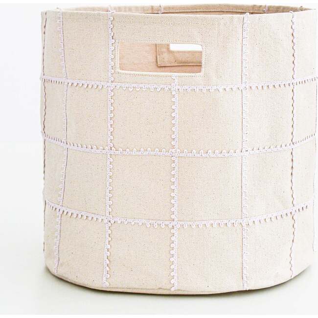 Handmade Canvas Storage Basket Mesh Lace, Blush Oat