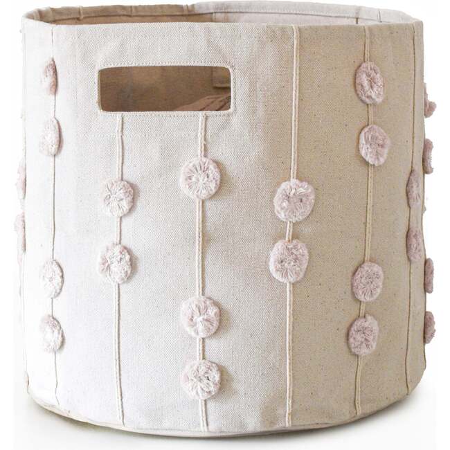 Handmade Canvas Storage Basket Pom Pom, Blush Oat