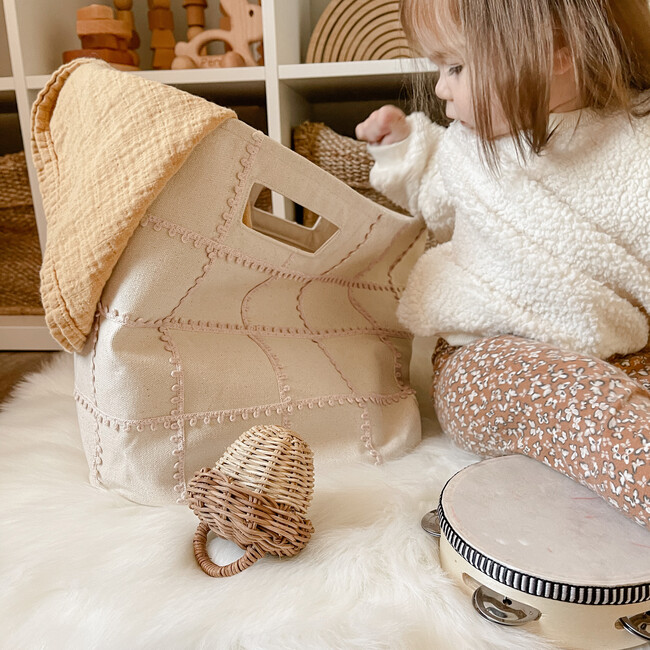 Handmade Canvas Storage Basket Mesh Lace, Blush Oat - Storage - 2