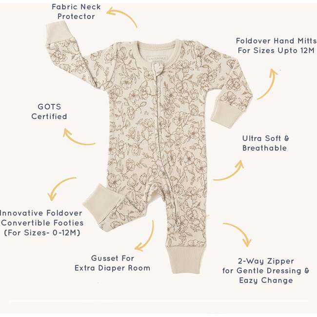Organic Baby 2-Way Zip Romper, Vintage Bloom - Rompers - 4