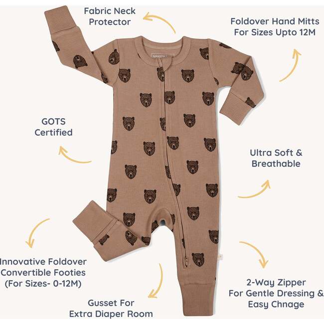 Organic 2-Way Zip Romper, Wild Bear - Rompers - 5