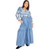 Women's Mimi Chambray Frilled Tier Gathered Elastic Waist Buttoned Maxi Skirt, Blue - Skirts - 1 - thumbnail