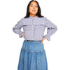 Women's Beth Diamond Ditsy Square Neck Pleated Collar Smocked Cuff Blouse, Blue - Blouses - 1 - thumbnail