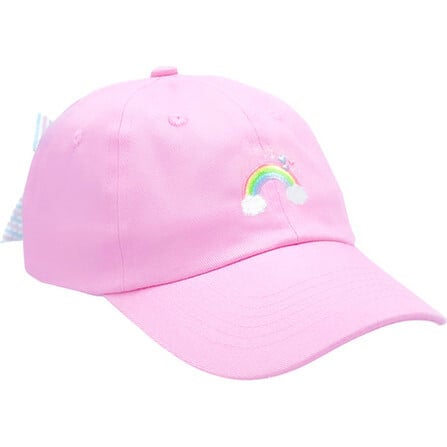 Rainbow Sparkle Bow Baseball Hat, Pink