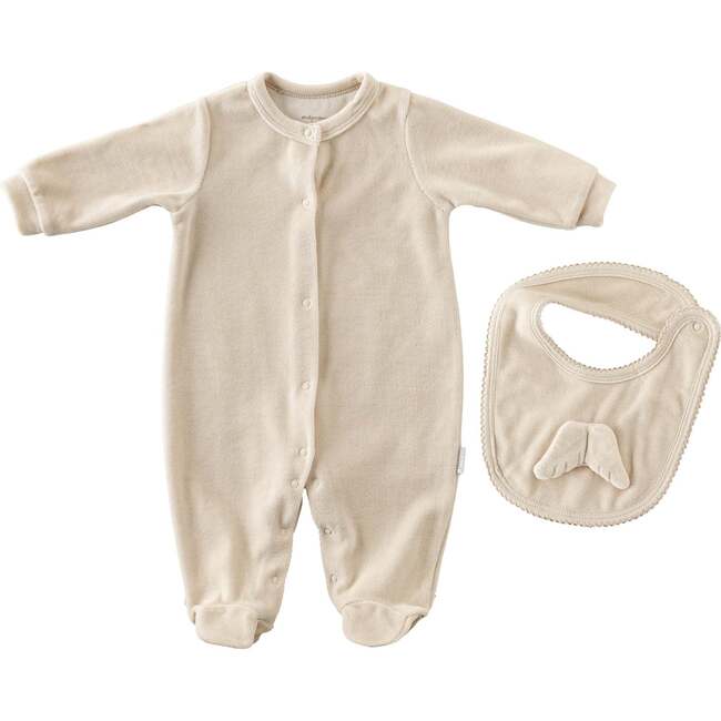 Velvet Babygrow & Bib, Beige