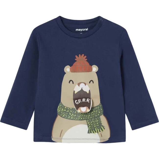 Winter Bear Graphic T-Shirt, Navy - T-Shirts - 1