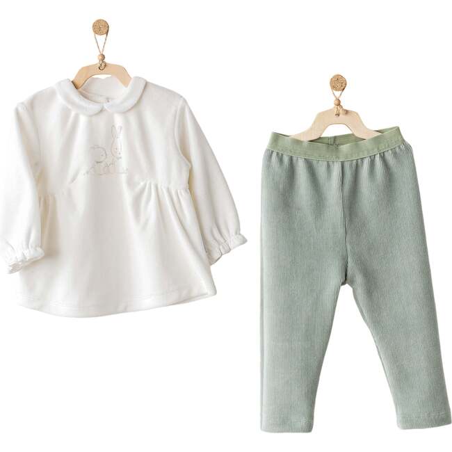 Velvet Ruffle Outfit, Green - Mixed Apparel Set - 2