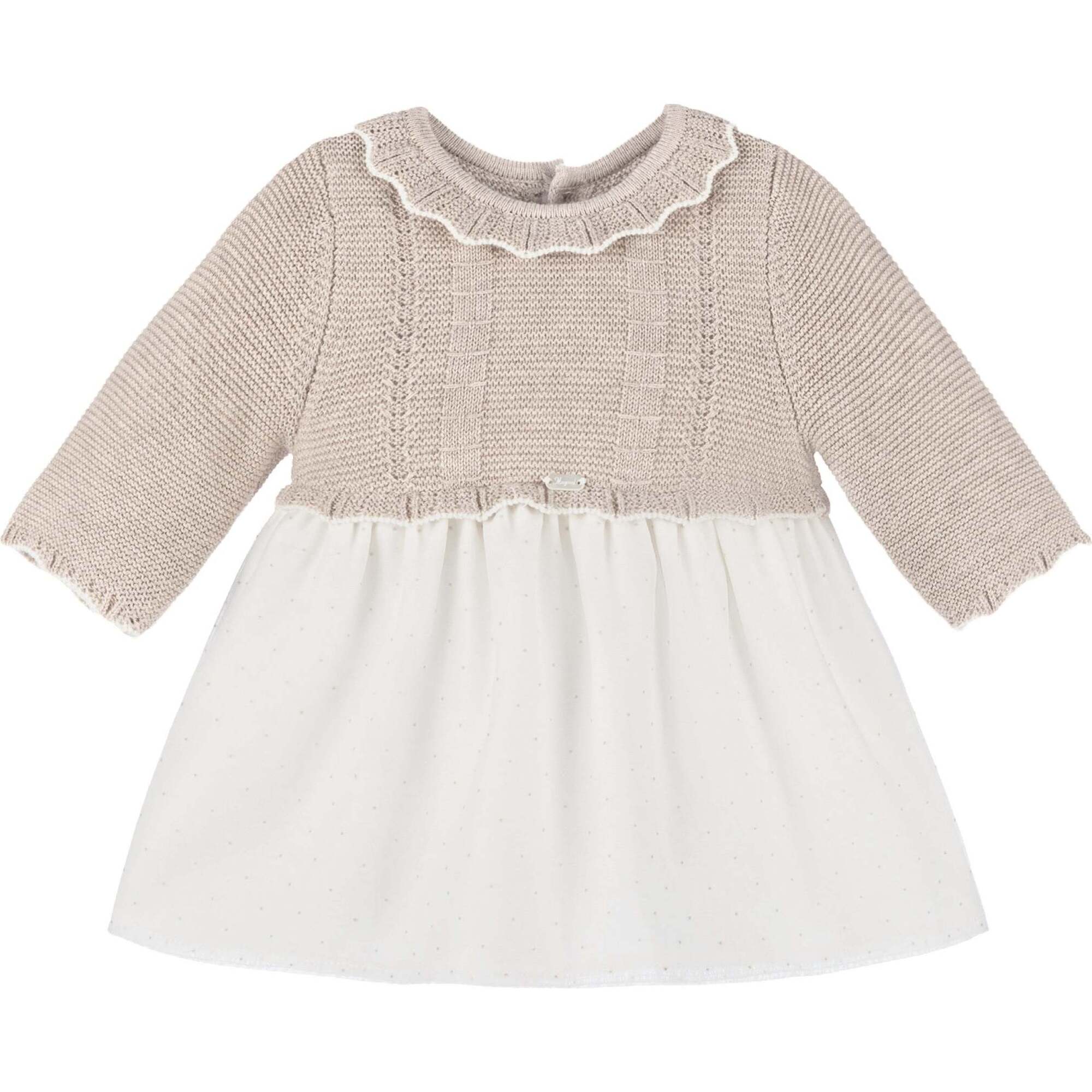 Ruffle Collar Jersey Dress, Beige - Dresses - 1