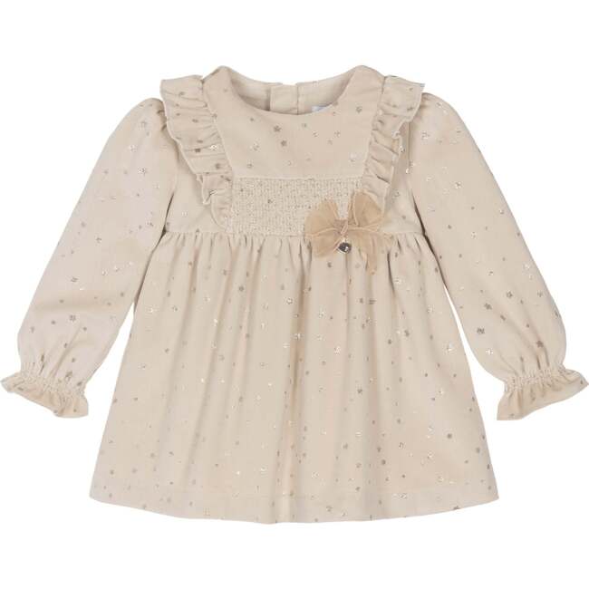 Ruffle Velvet Smocked Dress, Champagne