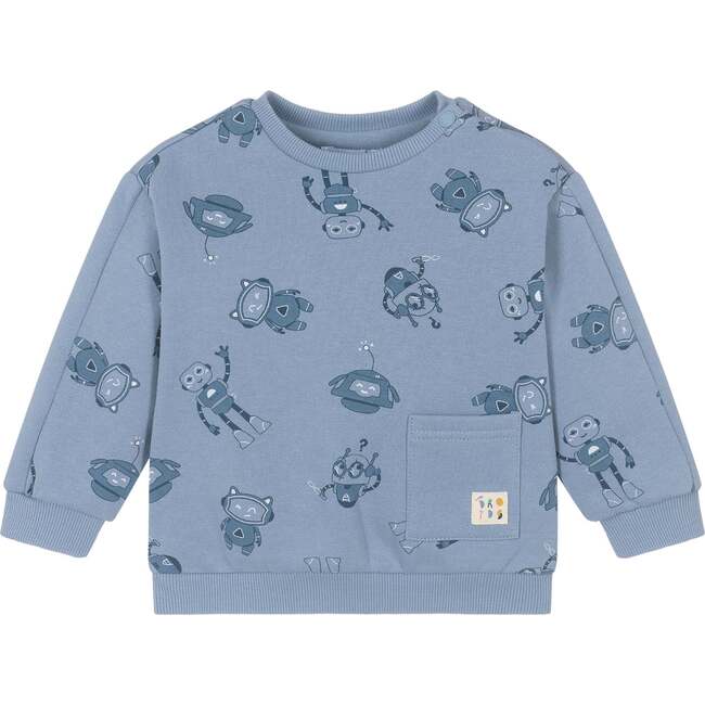 Robot Print Sweatshirt, Blue - Sweatshirts - 1