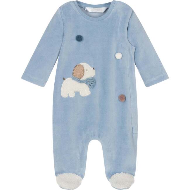 Puppy Velour Babygrow, Blue - Onesies - 1