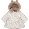 Reversible Puffer Faux Fur Coat, Beige - Coats - 1 - thumbnail