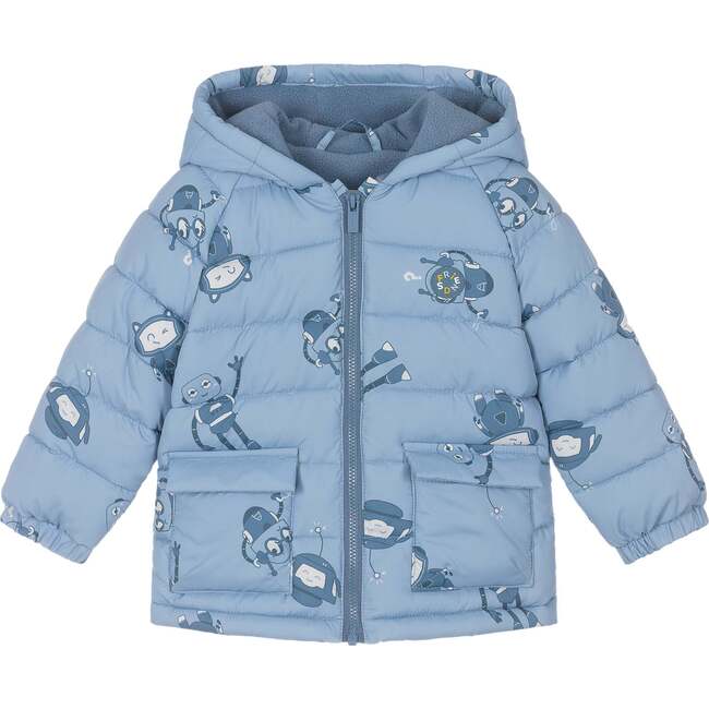 Robot Print Puffer Jacket, Blue