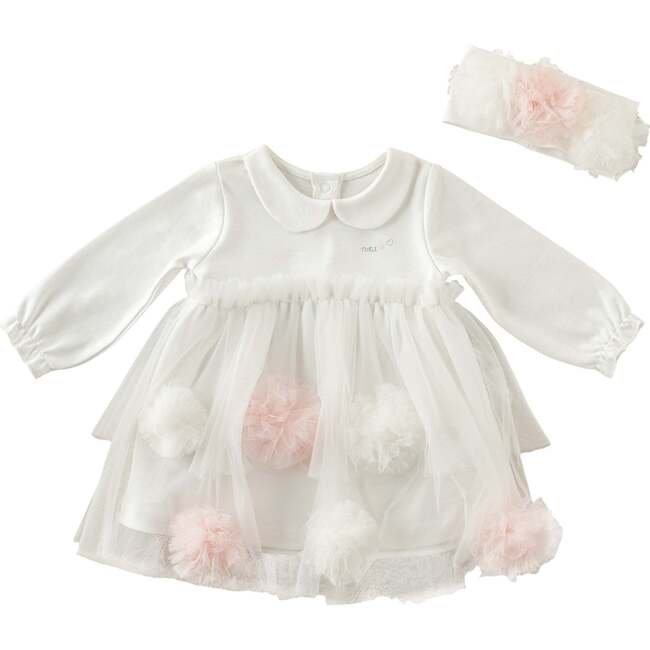 Petit Love Pom Dress & Headband, White