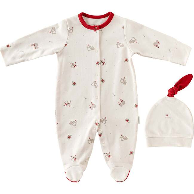 Penguin Trim Babygrow & Beanie, Cream